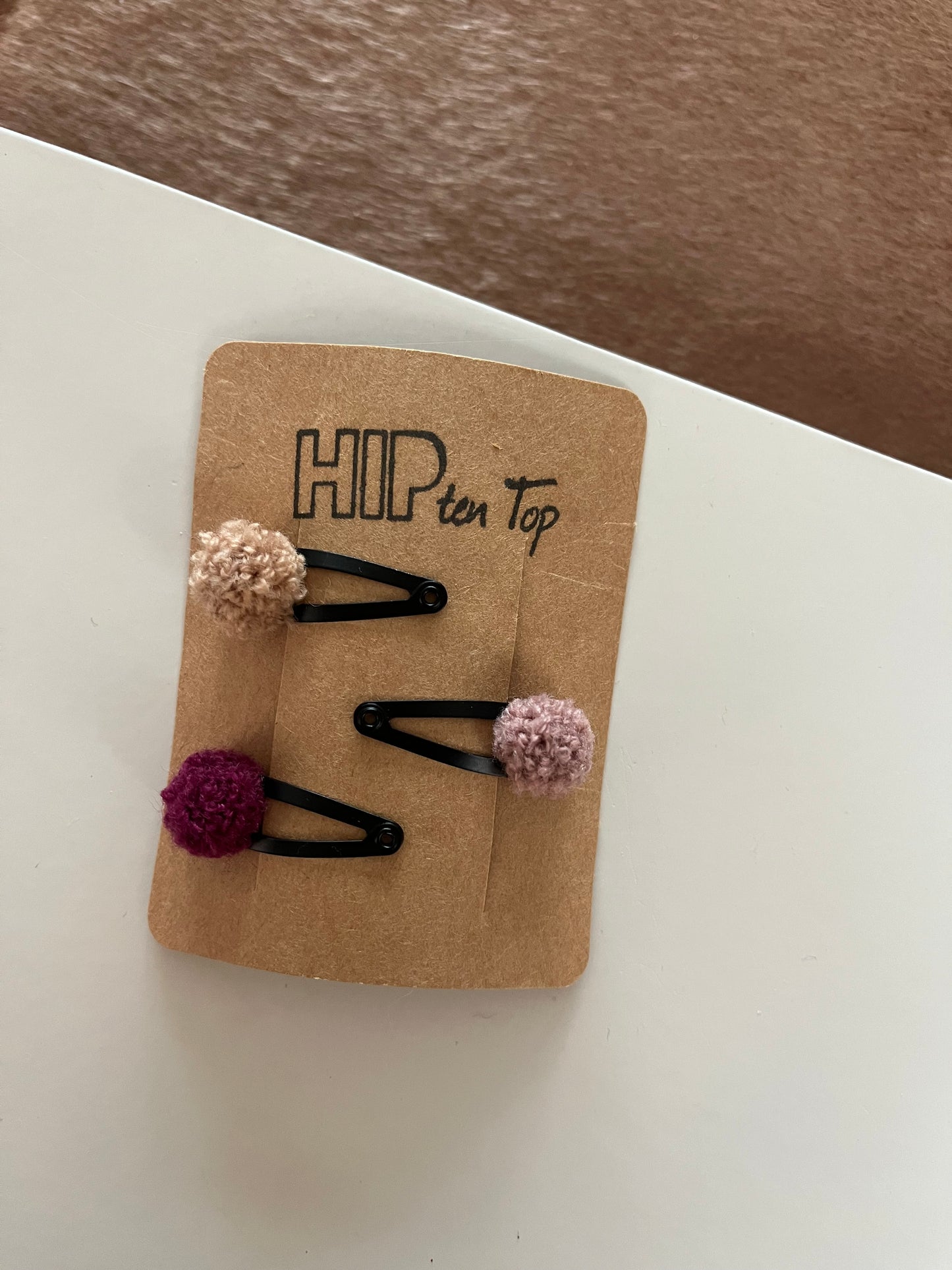 Pompons set zwart berry&roze