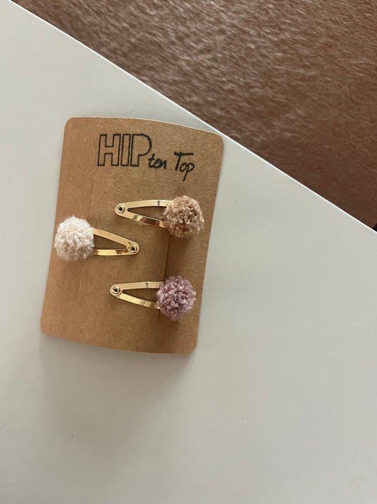 Pompons set goud beige