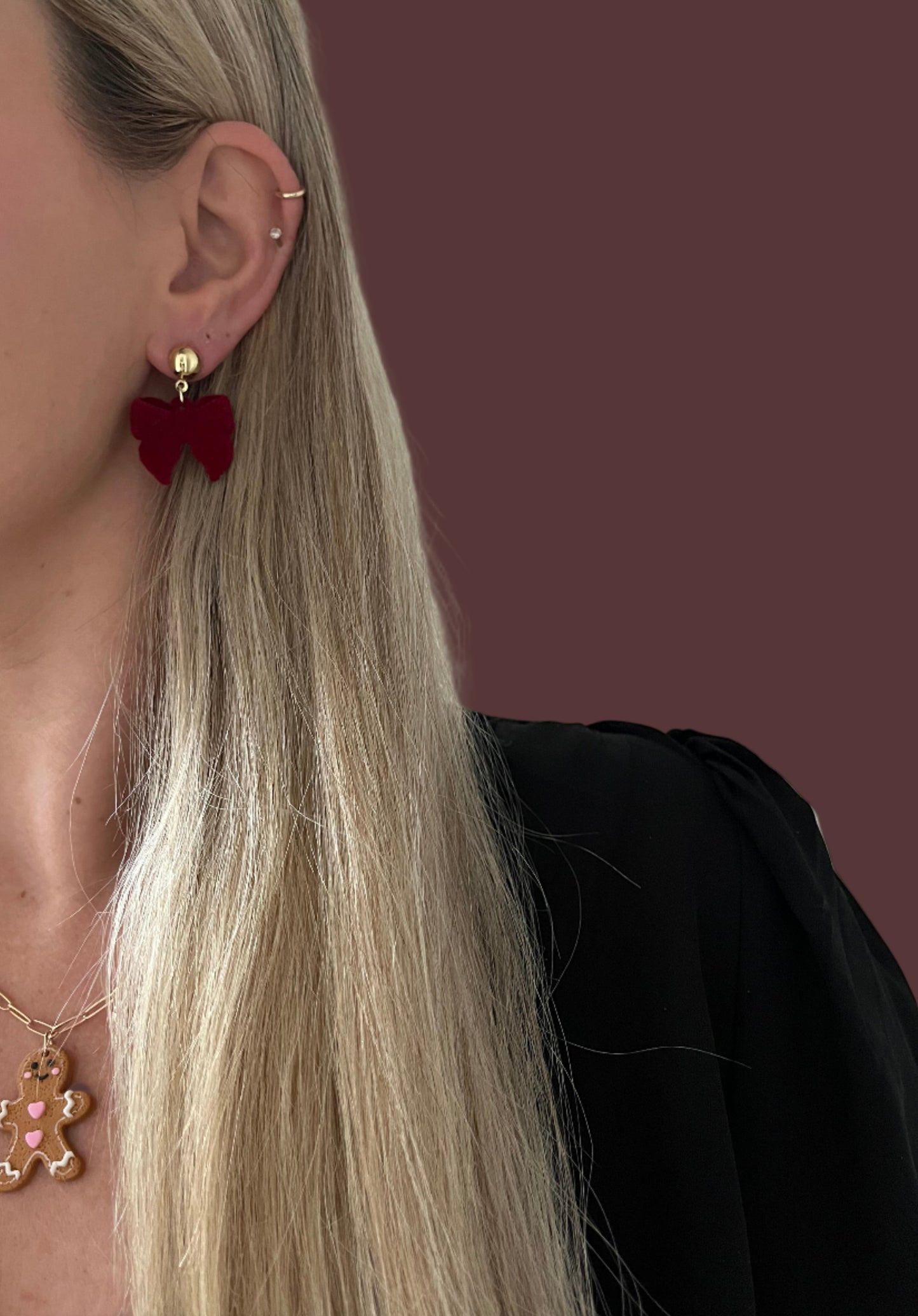 Strik oorbellen velours rood